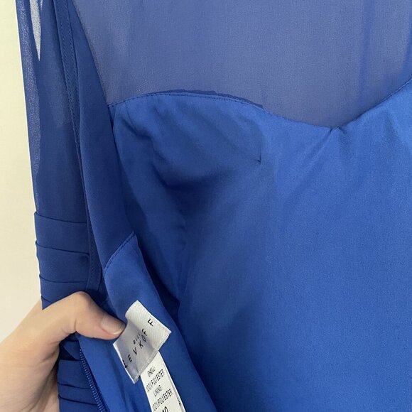 Bill Levkoff size 10 Elegant Blue Sleeveless Chiffon Dress With Ruched Bodice - Picture 10 of 10